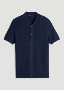 Braided Knit Short Sleeve Polo Cardigan for Tall Men