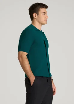 Braided Knit Short Sleeve Polo Cardigan for Tall Men
