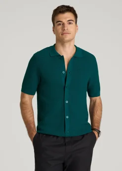 Braided Knit Short Sleeve Polo Cardigan for Tall Men