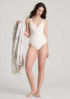 Classic V-Neck One Piece Swimsuit for Tall Women