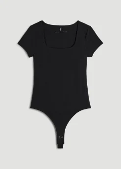 Cotton Blend Short Sleeve Square Neck Bodysuit for Tall Women