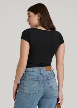 Cotton Blend Short Sleeve Square Neck Bodysuit for Tall Women