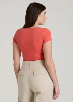 Cotton Blend Short Sleeve Square Neck Bodysuit for Tall Women