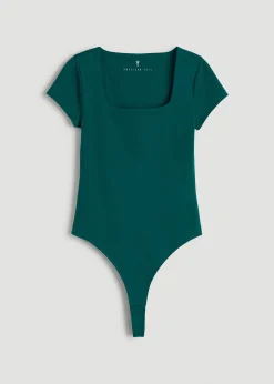 Cotton Blend Short Sleeve Square Neck Bodysuit for Tall Women