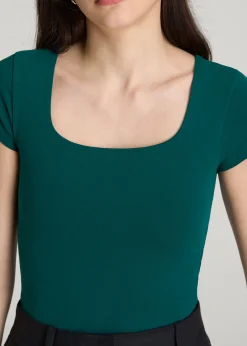 Cotton Blend Short Sleeve Square Neck Bodysuit for Tall Women
