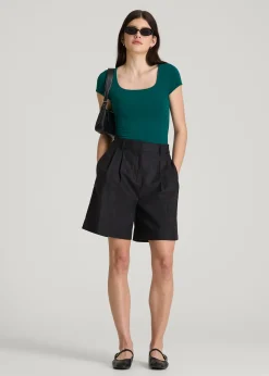 Cotton Blend Short Sleeve Square Neck Bodysuit for Tall Women