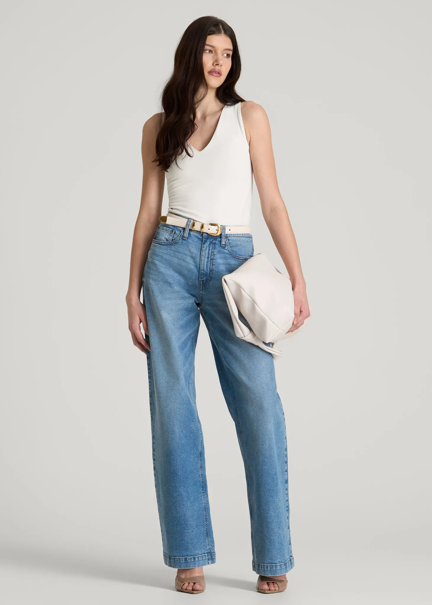 Cotton Blend Sleeveless V-Neck Bodysuit for Tall Women