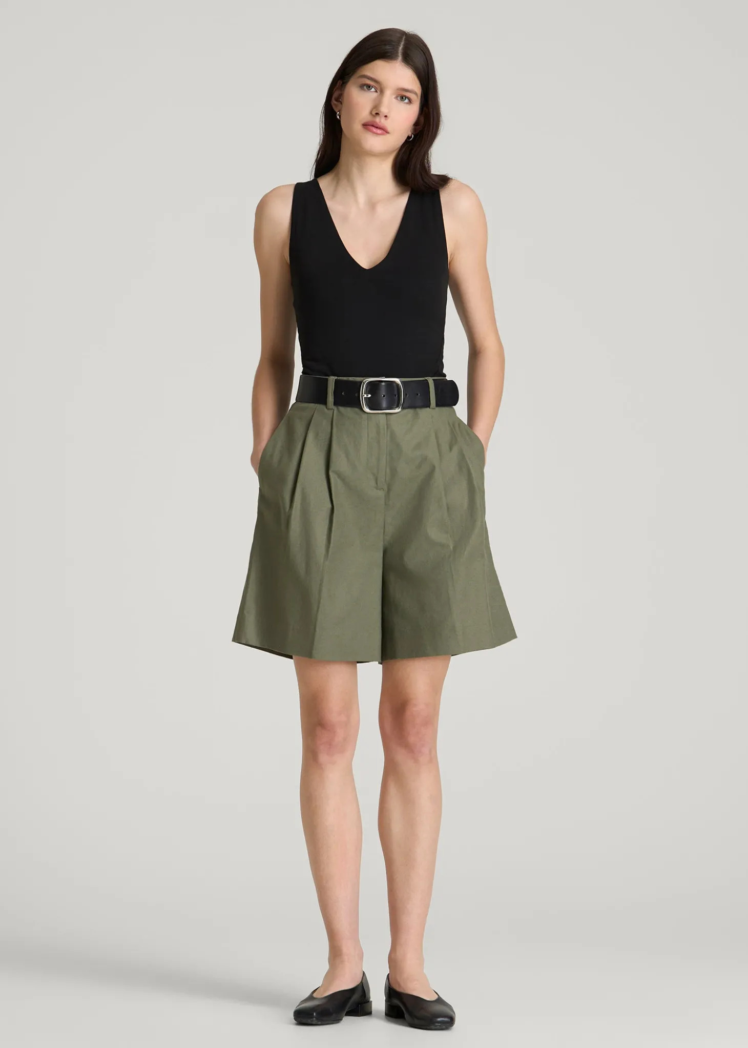 Cotton Blend Sleeveless V-Neck Bodysuit for Tall Women