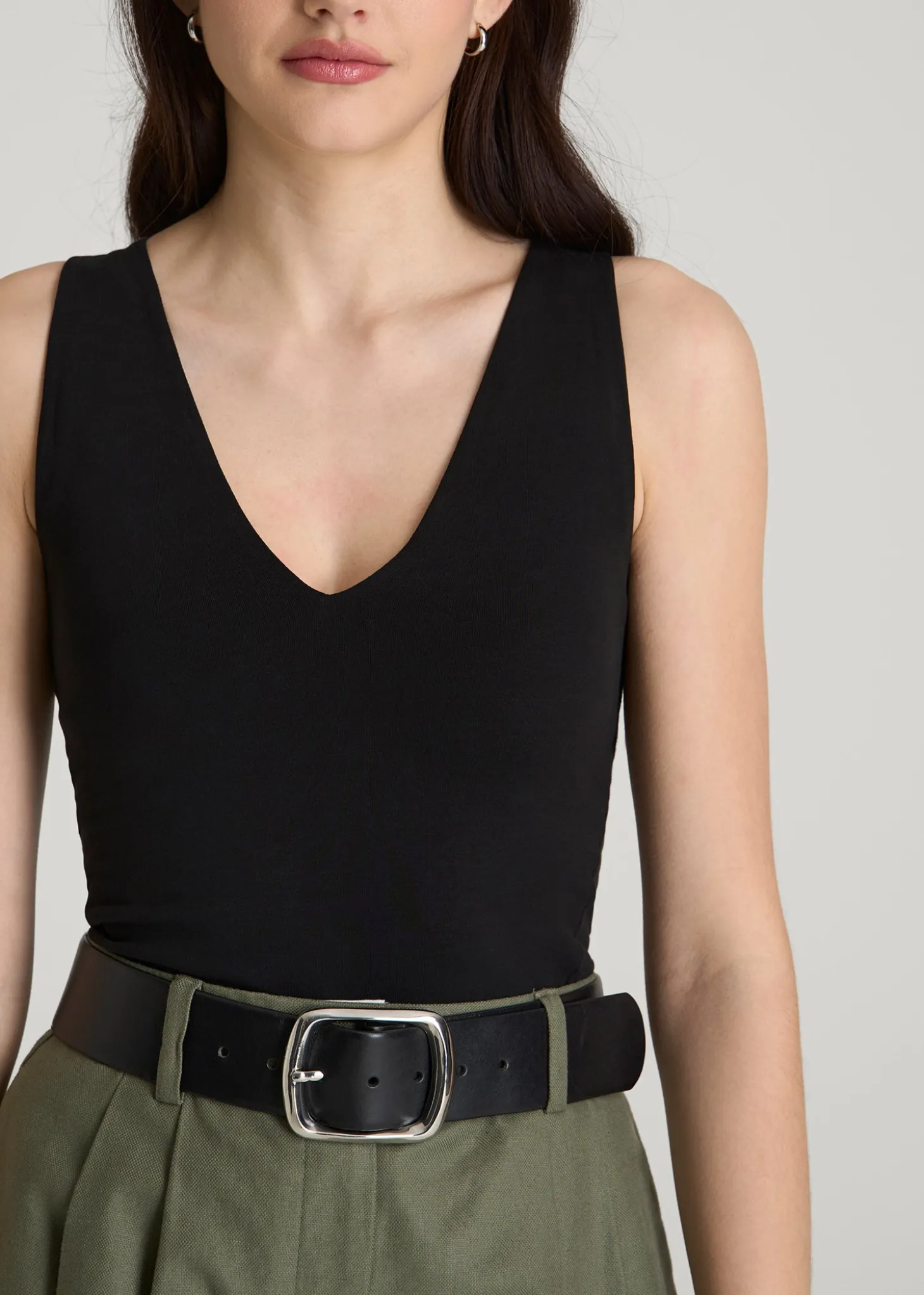 Cotton Blend Sleeveless V-Neck Bodysuit for Tall Women