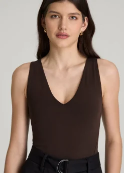 Cotton Blend Sleeveless V-Neck Bodysuit for Tall Women