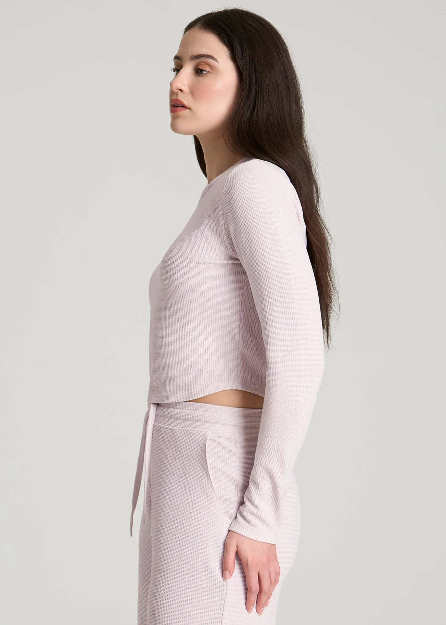 Cropped Long Sleeve Waffle Top for Tall Women
