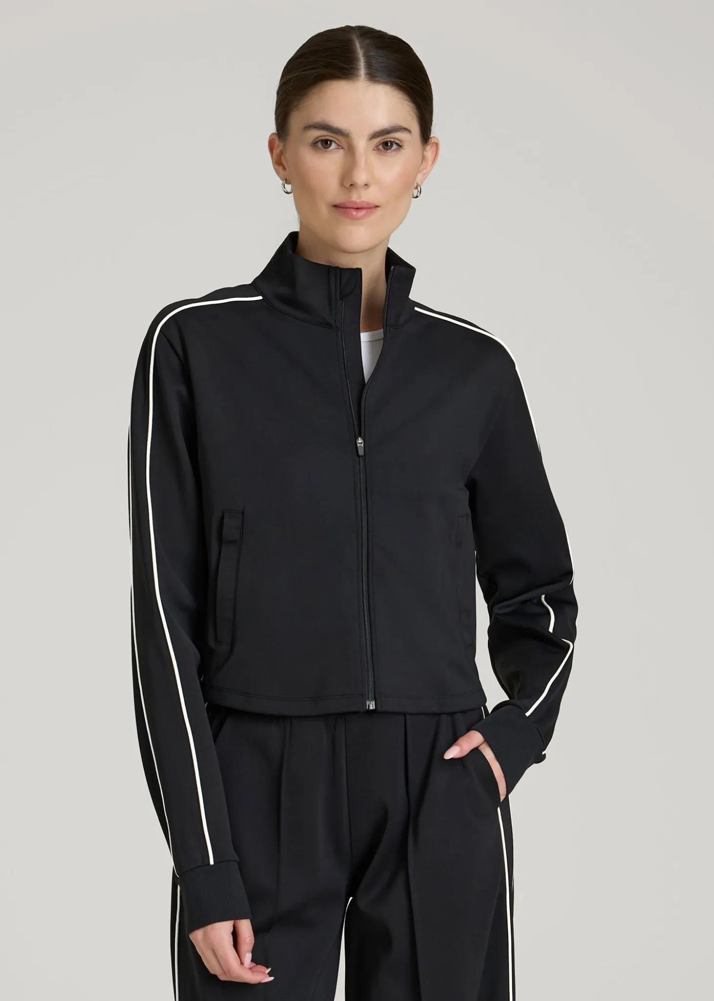 Cropped Track Jacket with Piping for Tall Women