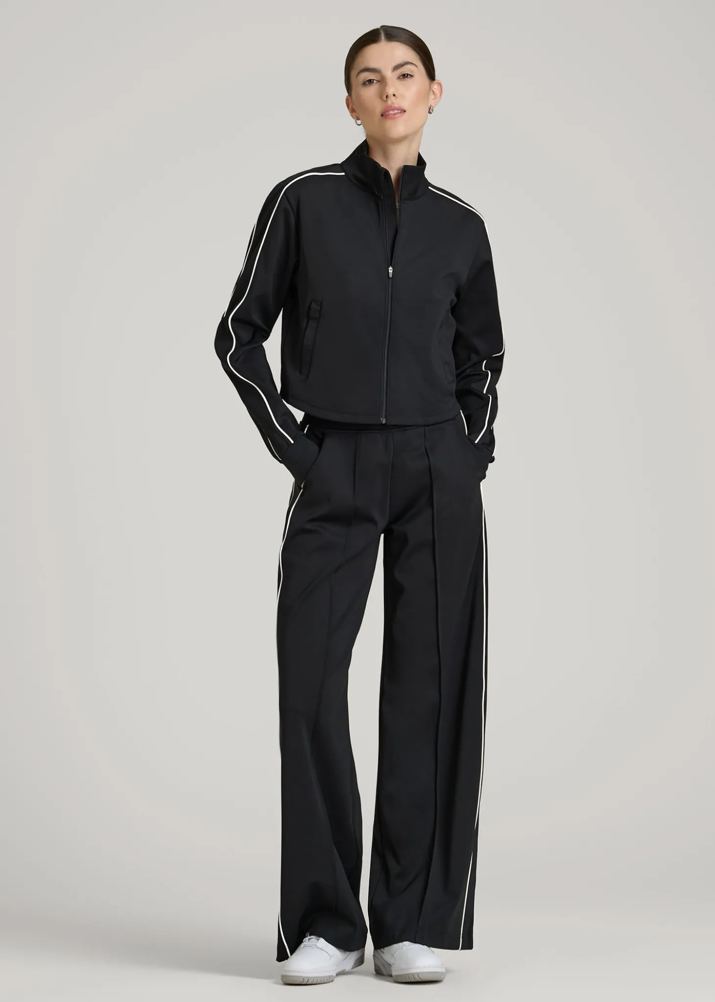 Cropped Track Jacket with Piping for Tall Women