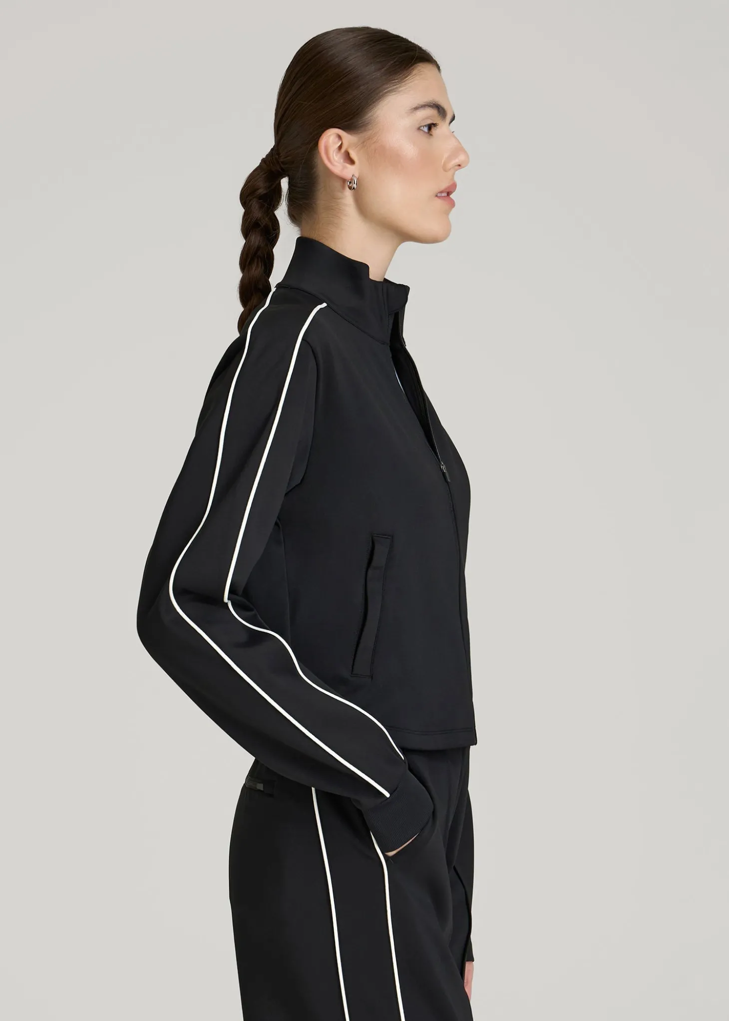 Cropped Track Jacket with Piping for Tall Women