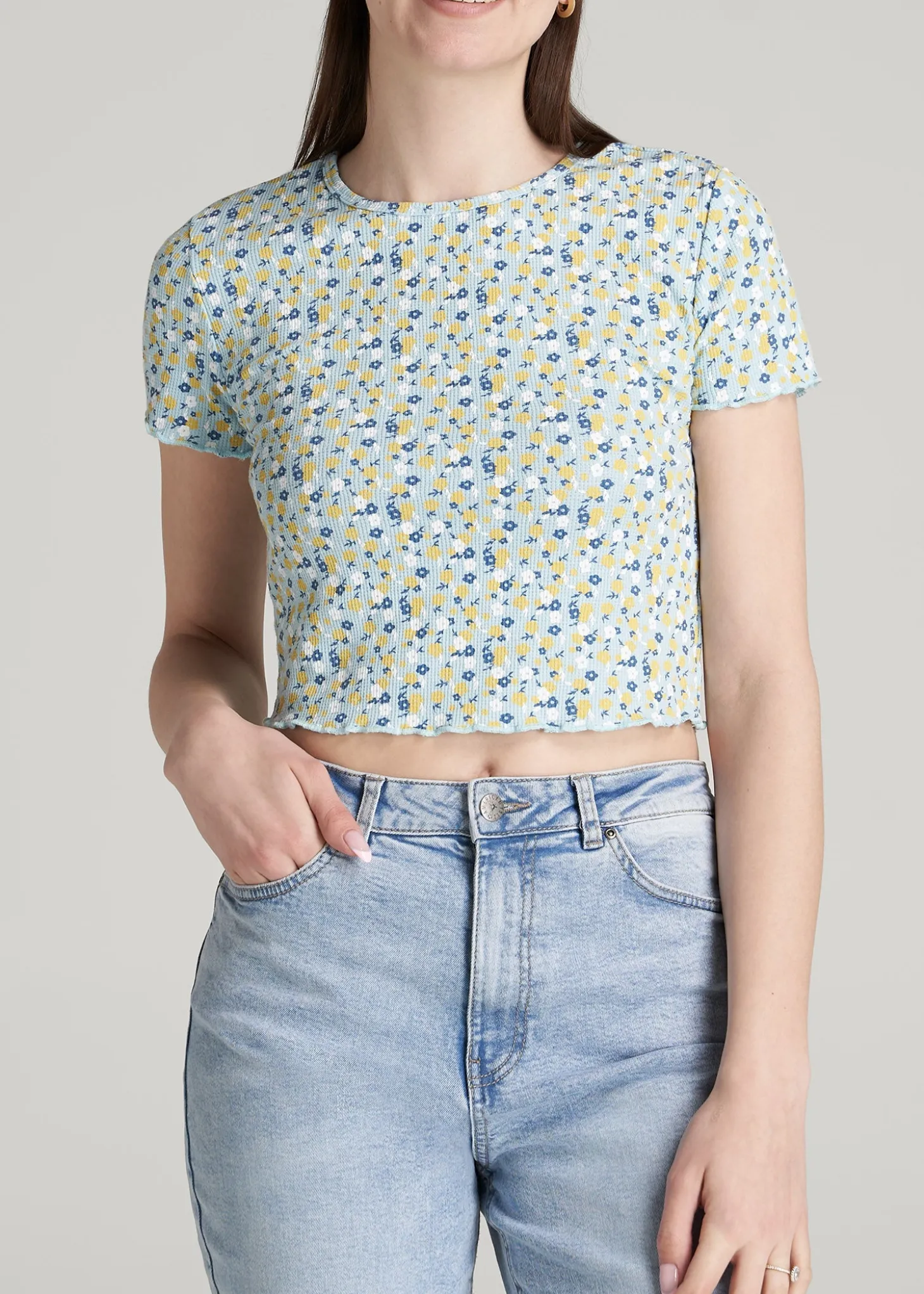 Cropped Waffle Tee for Tall Women