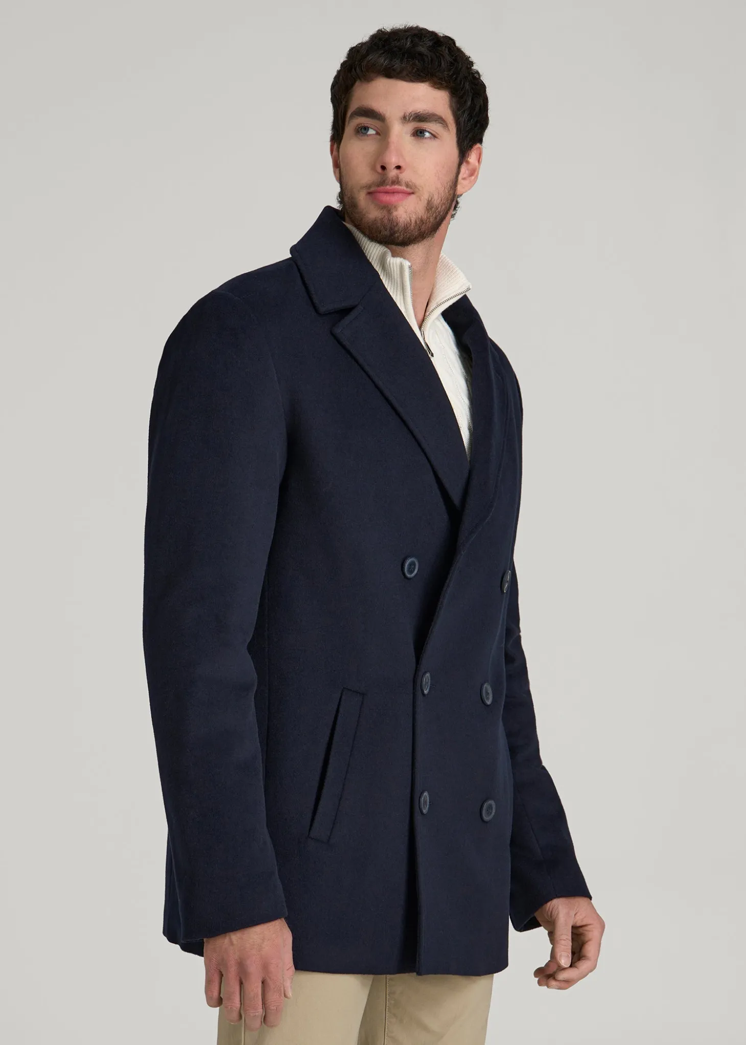 Double-Breasted Wool Peacoat for Tall Men