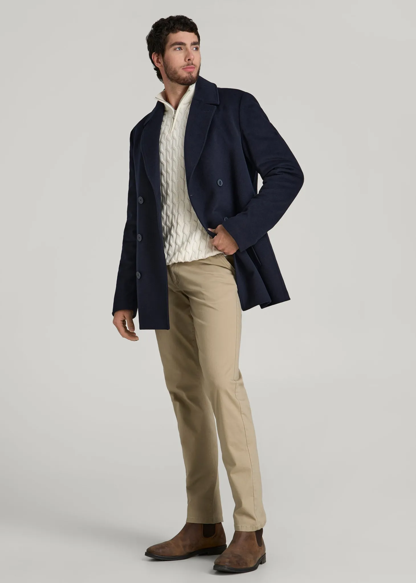 Double-Breasted Wool Peacoat for Tall Men