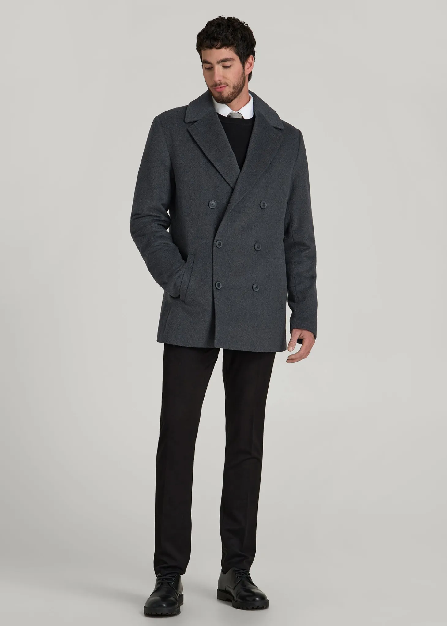 Double-Breasted Wool Peacoat for Tall Men