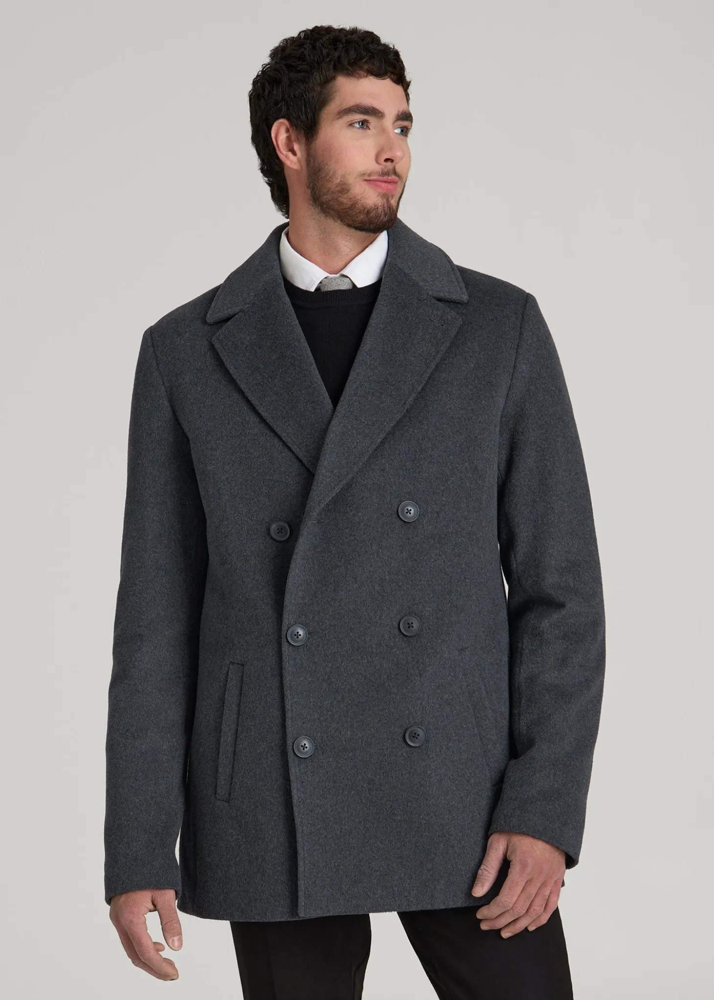 Double-Breasted Wool Peacoat for Tall Men