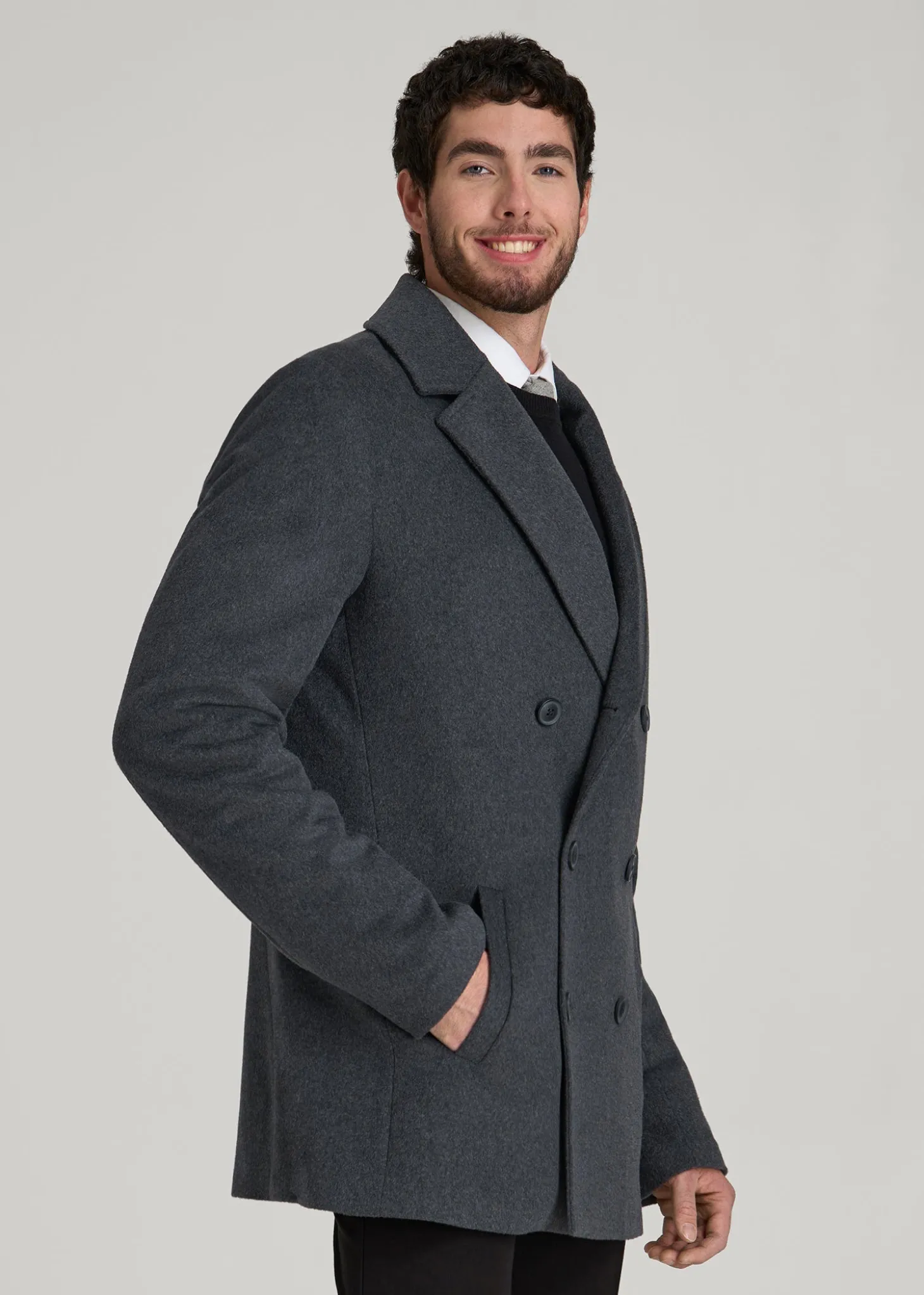 Double-Breasted Wool Peacoat for Tall Men