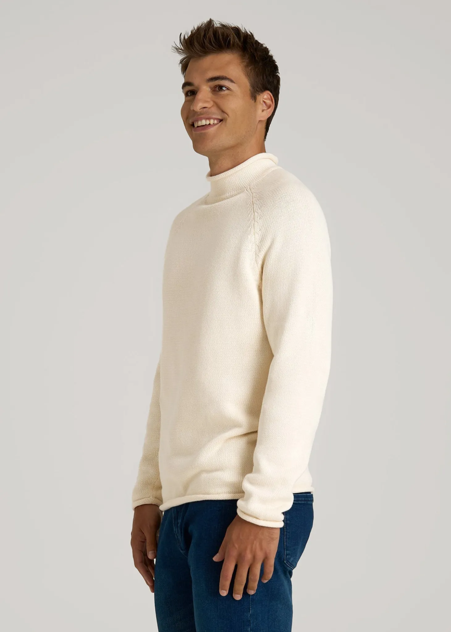 Fisherman Knit Rolled Mock Neck Sweater for Tall Men