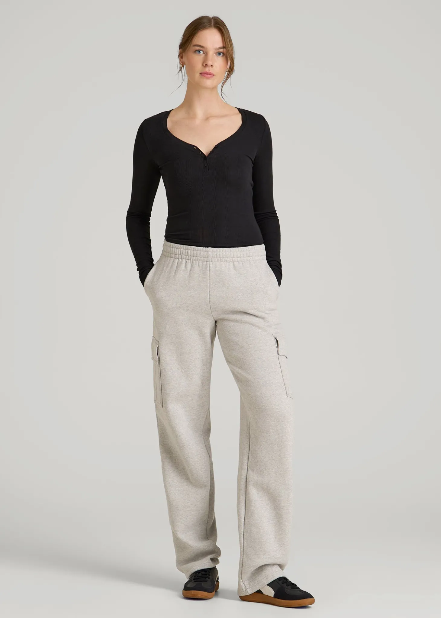 Fitted Ribbed Long Sleeve Henley for Tall Women