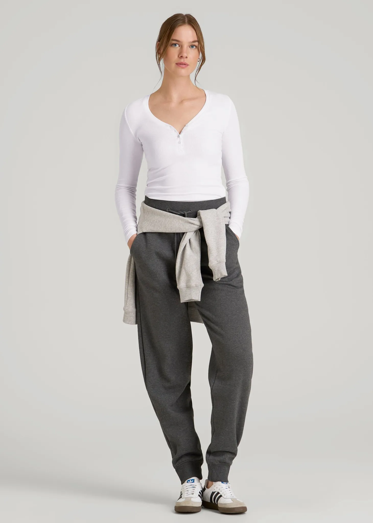 Fitted Ribbed Long Sleeve Henley for Tall Women