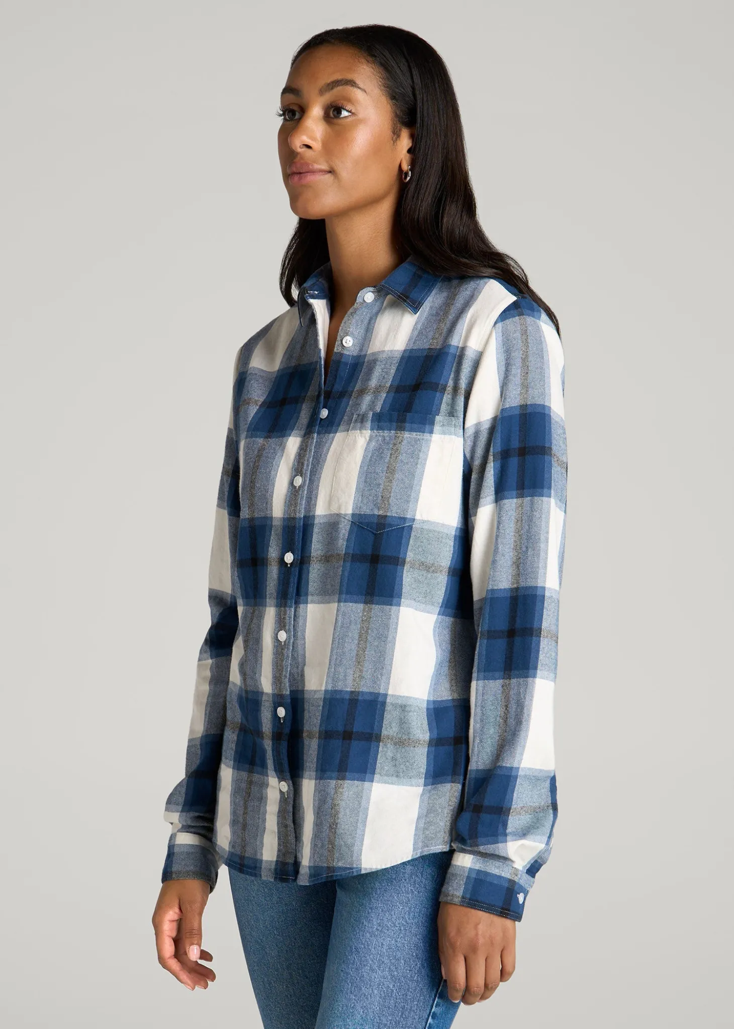 Flannel Button-Up Shirt for Tall Women