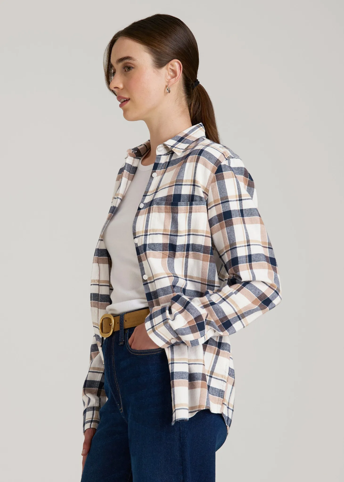 Flannel Button-Up Shirt for Tall Women