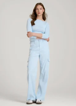 Garment Dyed Wide Leg Cargo Pants for Tall Women