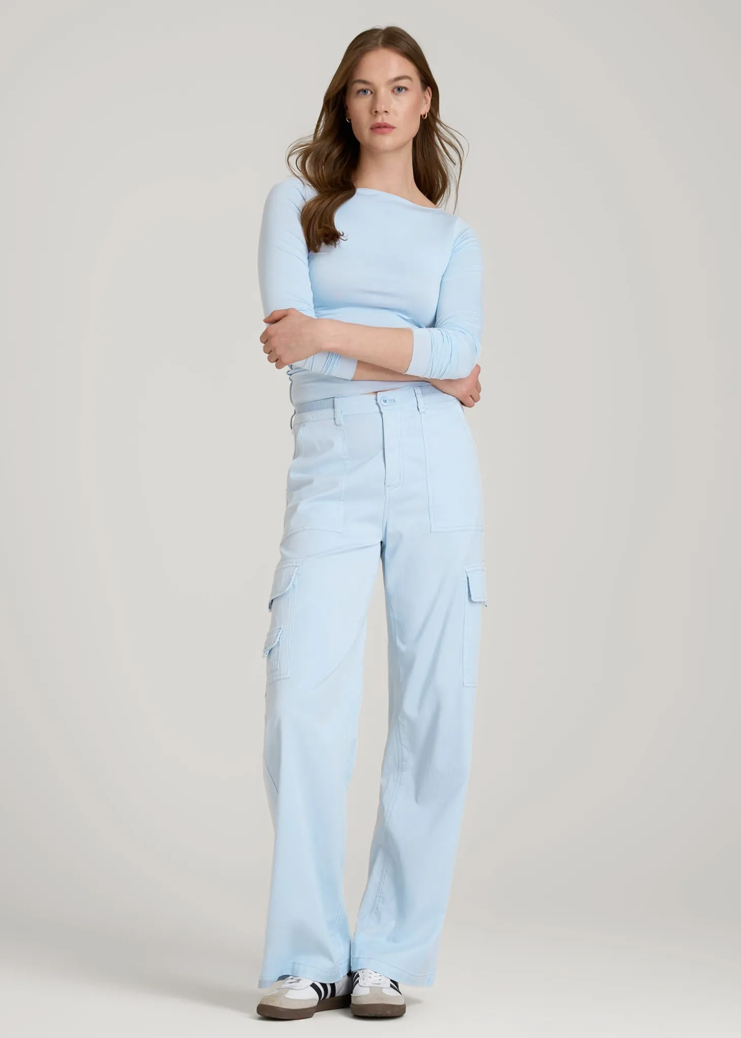 Garment Dyed Wide Leg Cargo Pants for Tall Women
