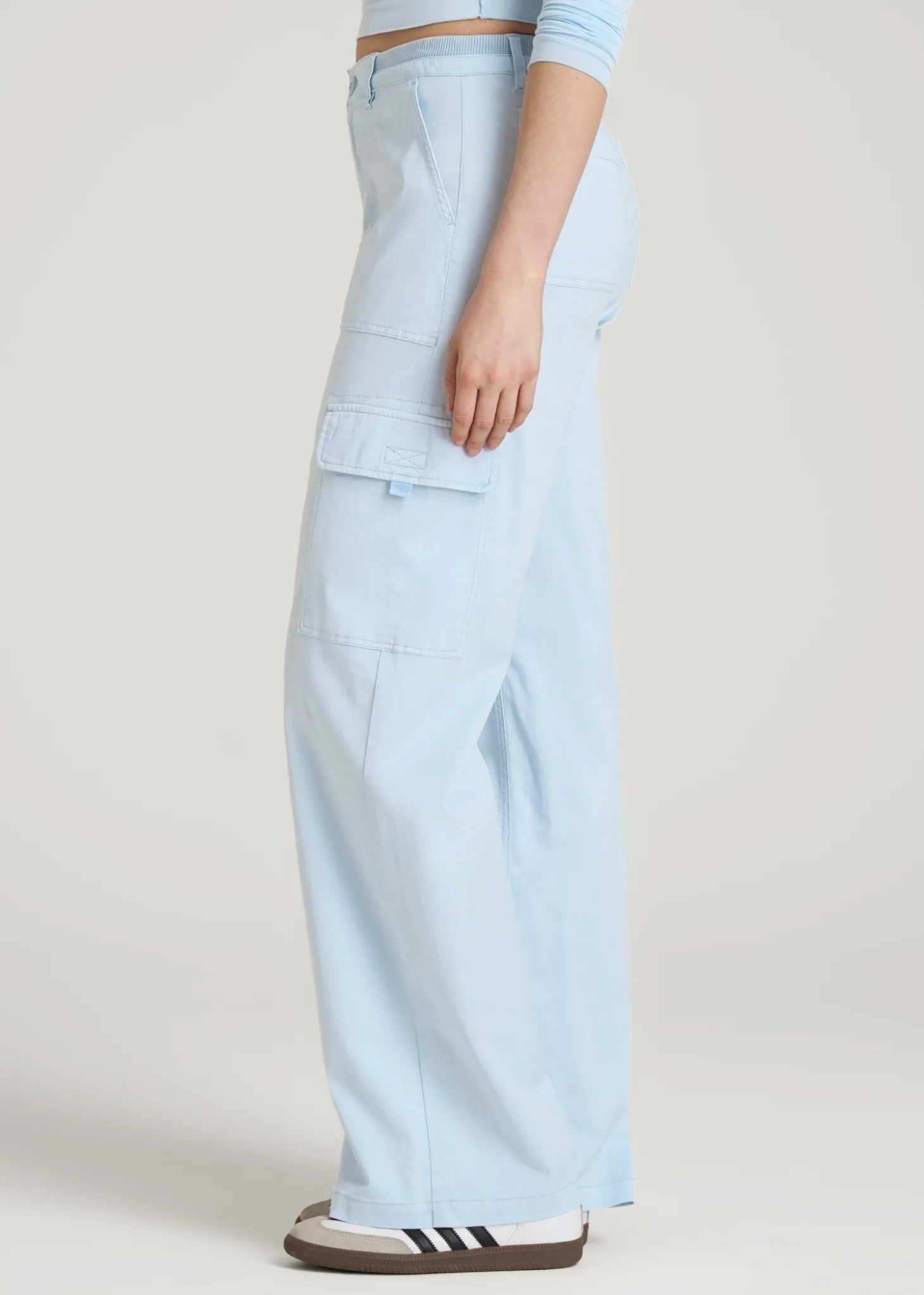 Garment Dyed Wide Leg Cargo Pants for Tall Women