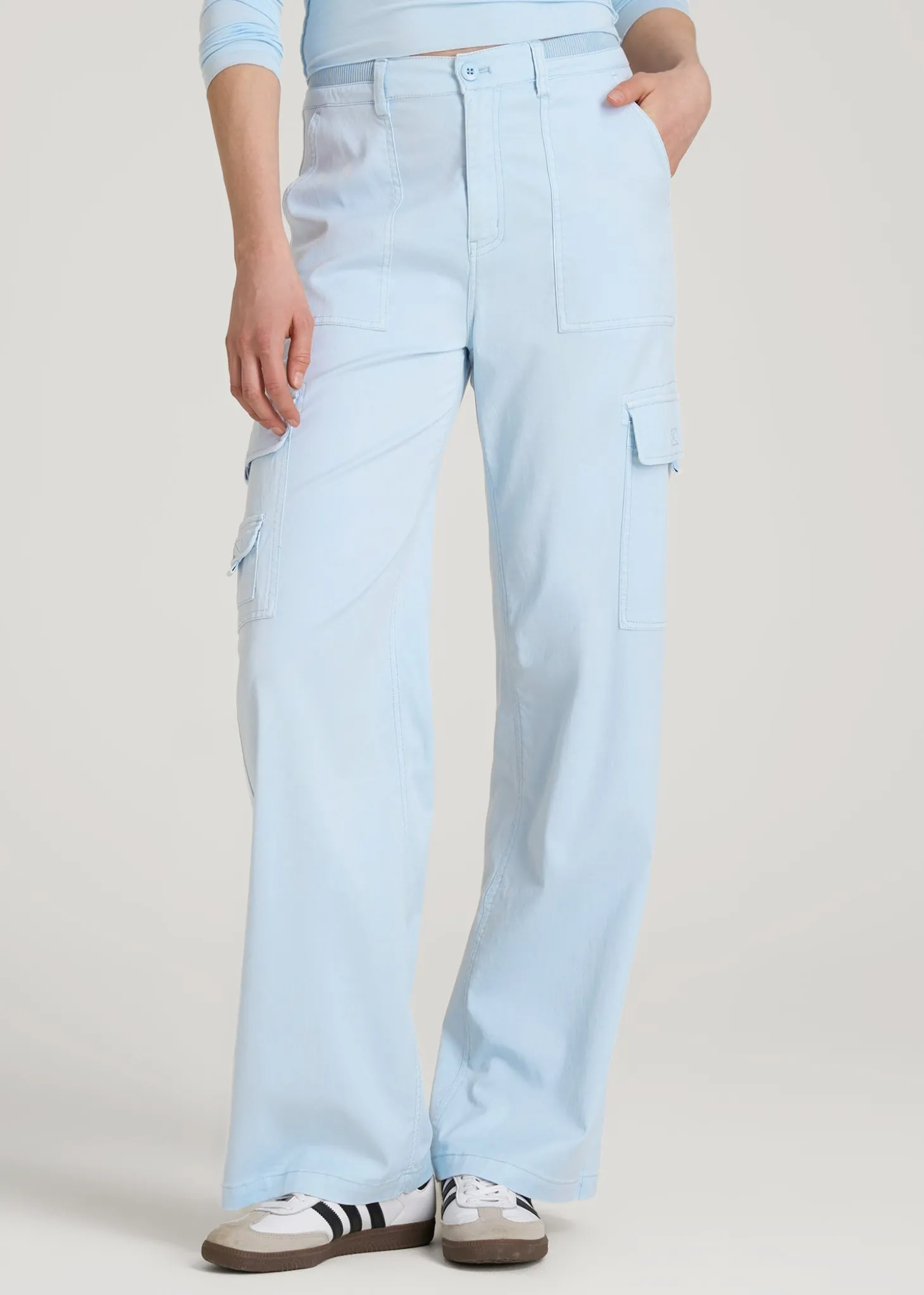 Garment Dyed Wide Leg Cargo Pants for Tall Women