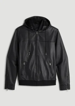 Genuine Leather Hooded Bomber for Tall Men