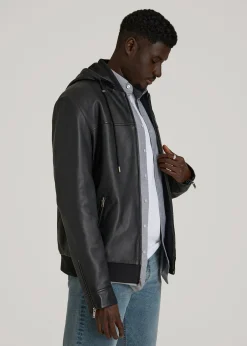 Genuine Leather Hooded Bomber for Tall Men