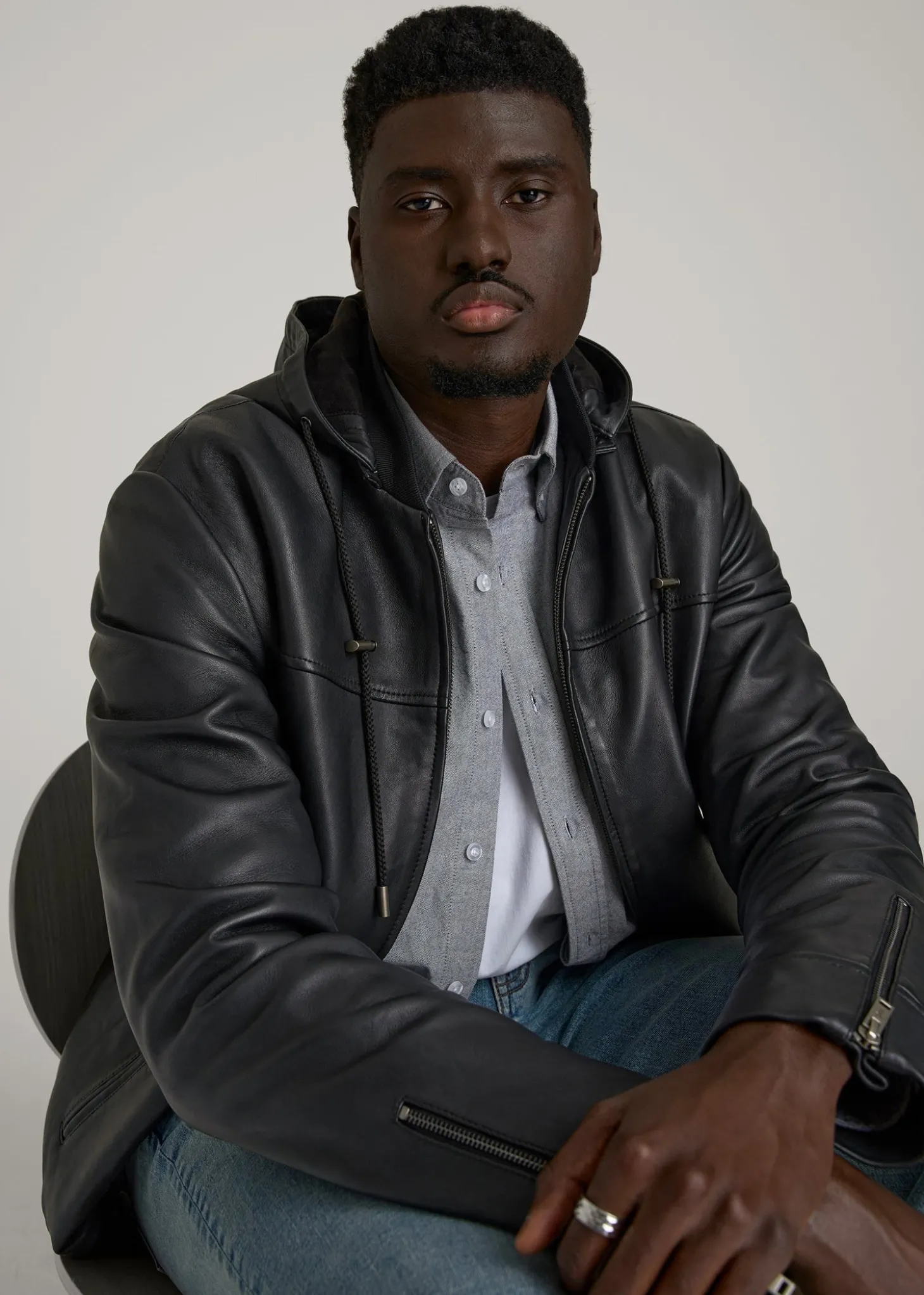 Genuine Leather Hooded Bomber for Tall Men