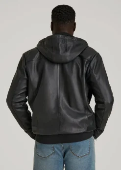 Genuine Leather Hooded Bomber for Tall Men