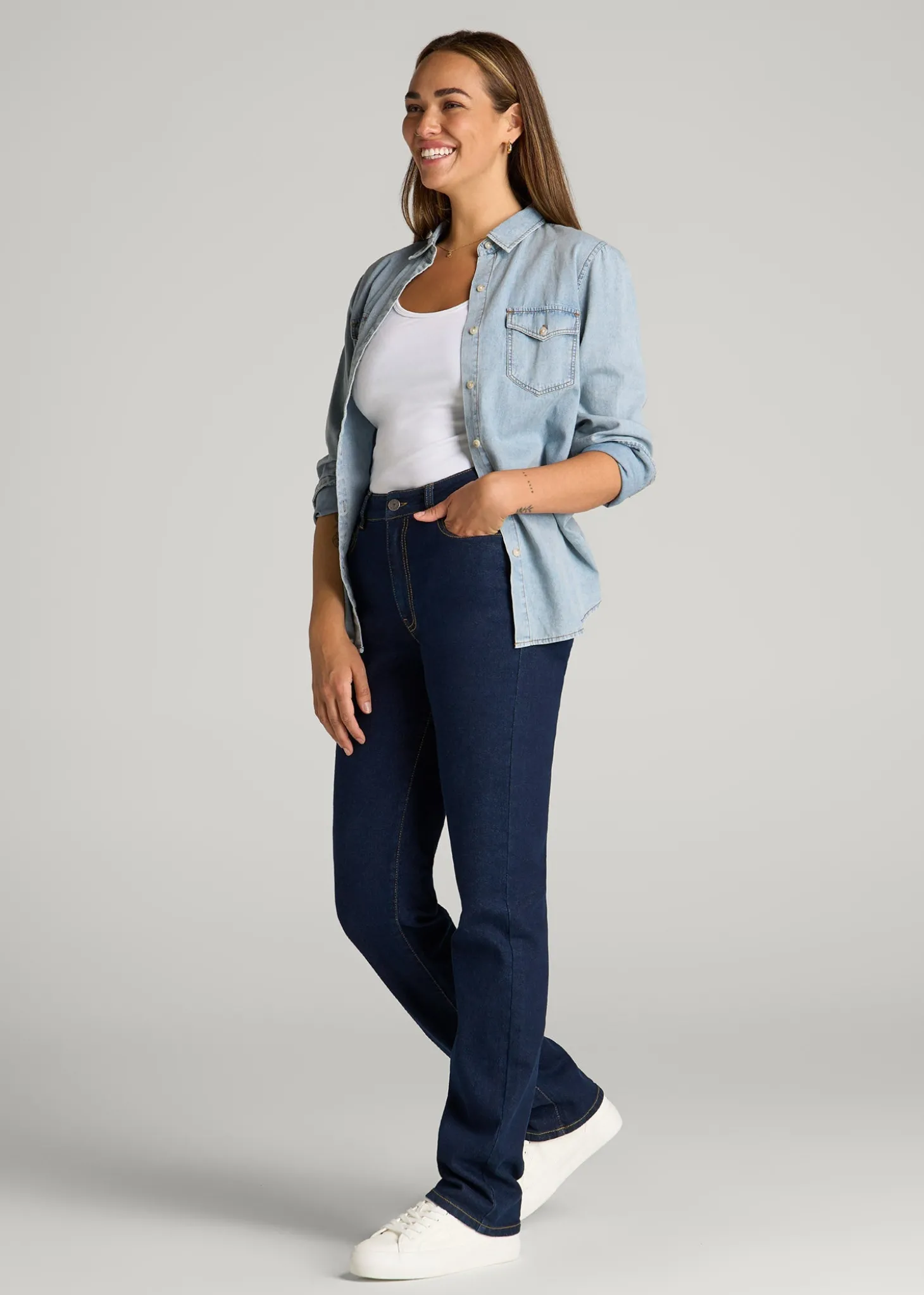 Harper High-Rise Straight Stretch Jeans for Tall Women