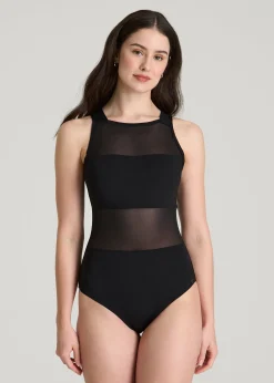 High Neck Mesh One Piece Swimsuit for Tall Women