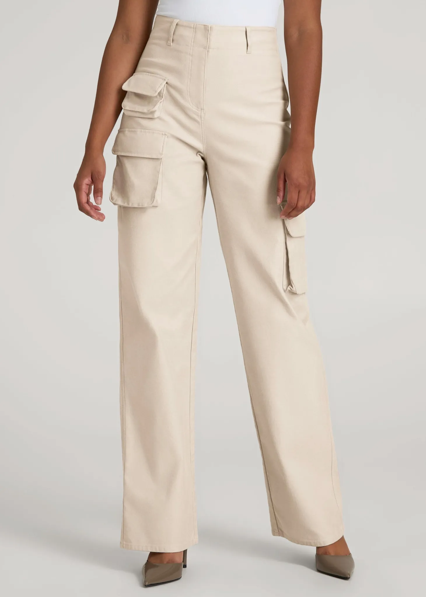 High-Waist Flat Front Cargo Pants for Tall Women