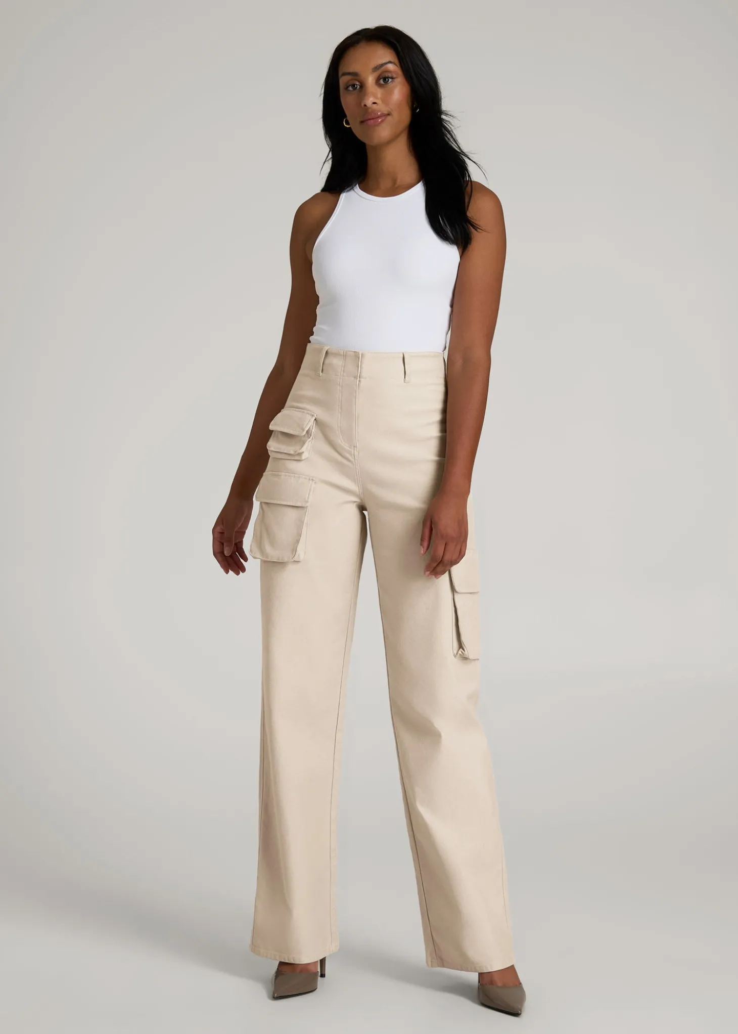 High-Waist Flat Front Cargo Pants for Tall Women