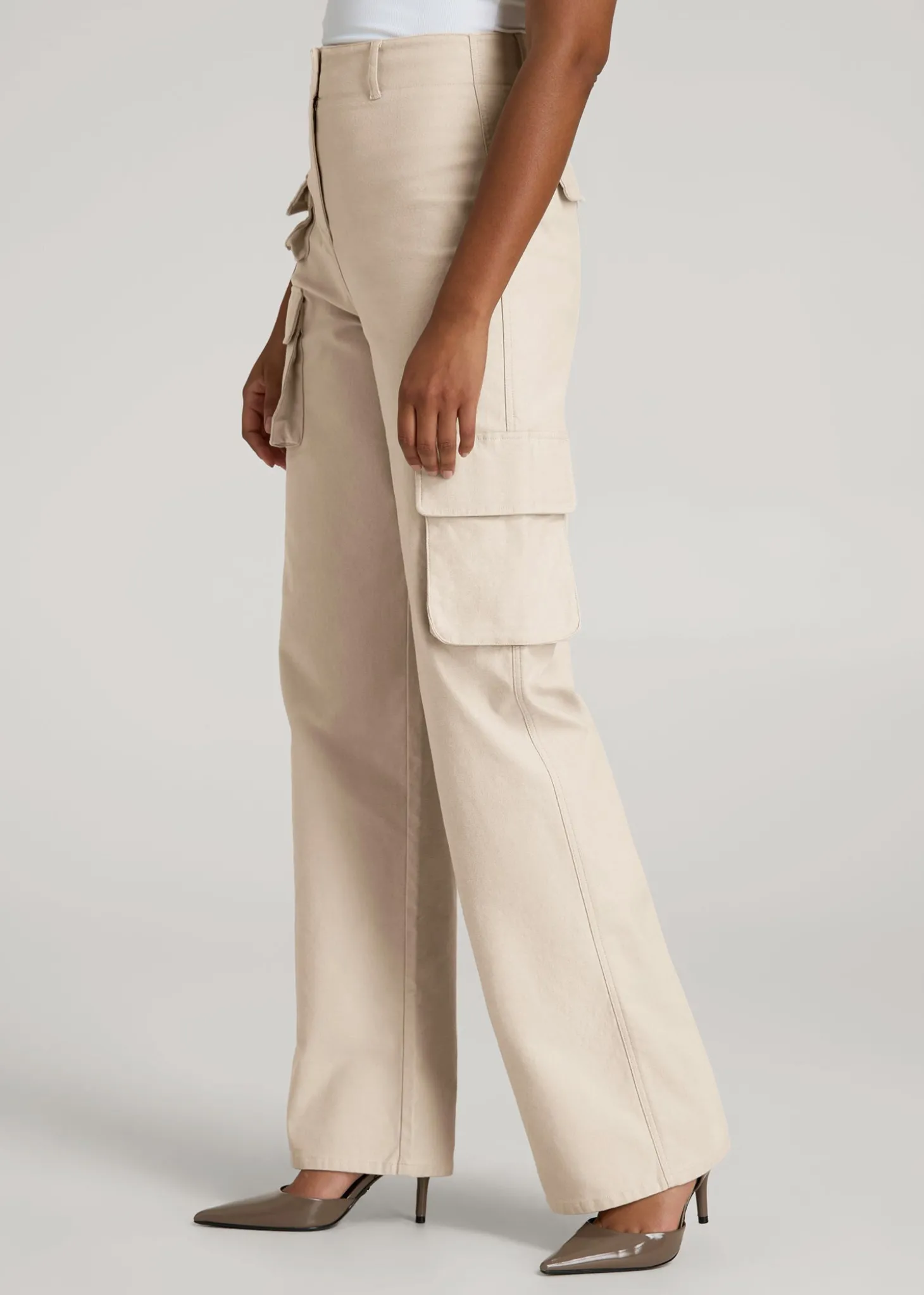 High-Waist Flat Front Cargo Pants for Tall Women