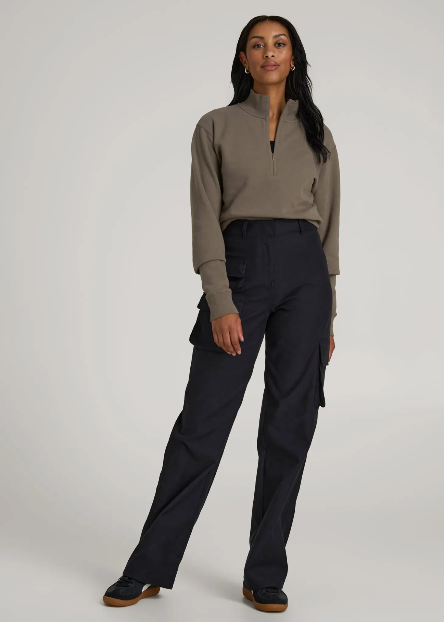 High-Waist Flat Front Cargo Pants for Tall Women