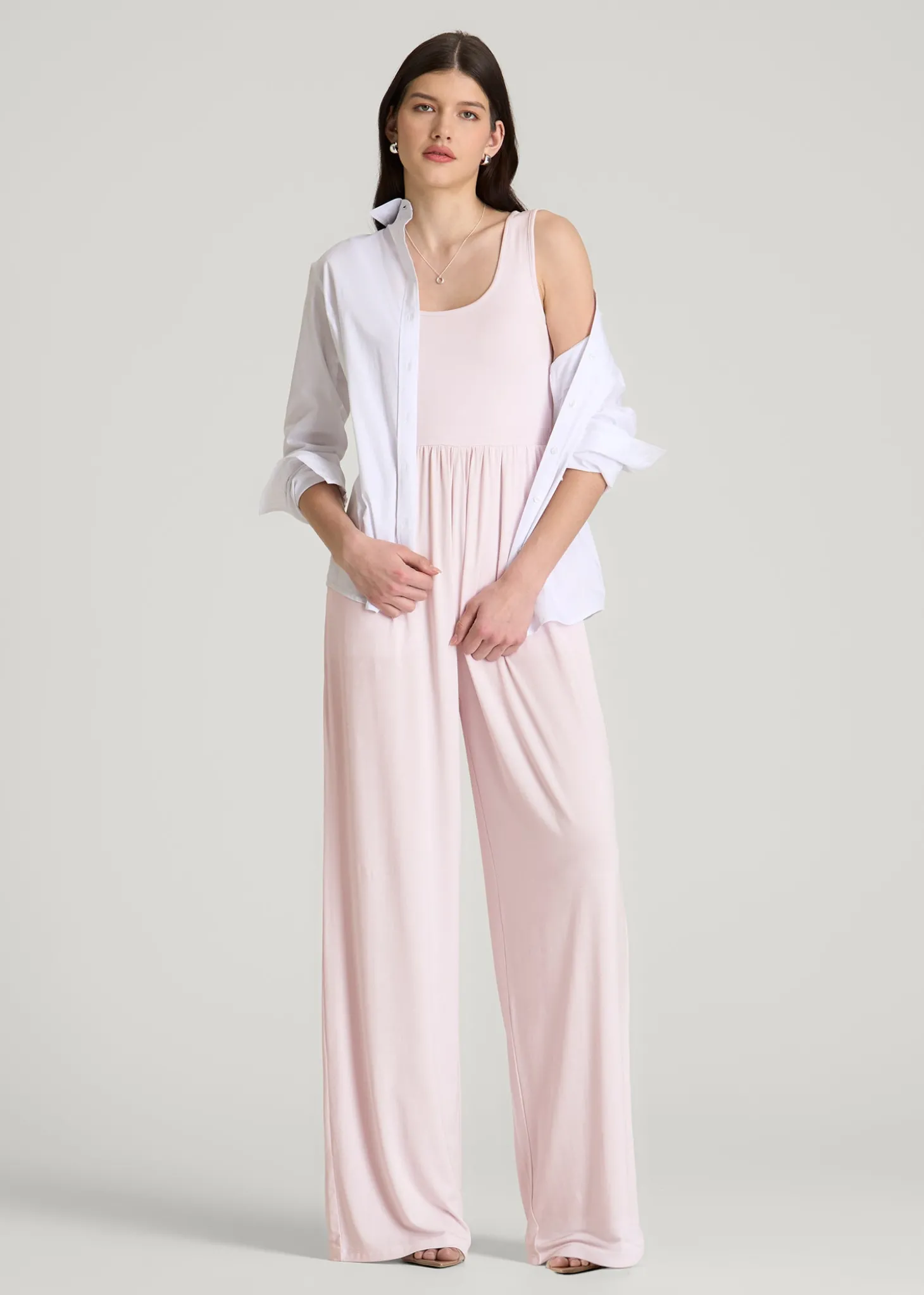 Jersey Tank Wide-Leg Jumpsuit with Pockets for Tall Women