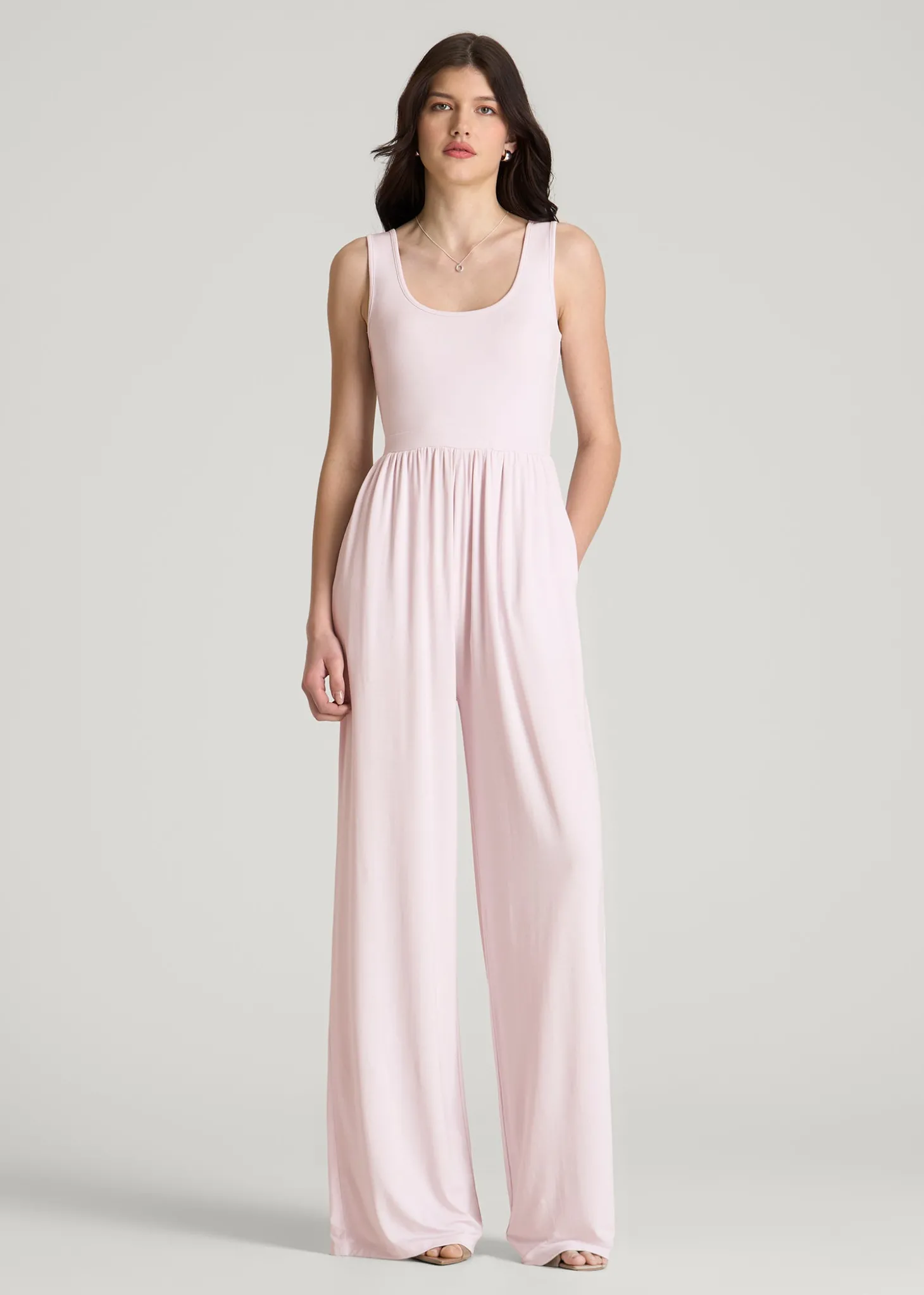 Jersey Tank Wide-Leg Jumpsuit with Pockets for Tall Women