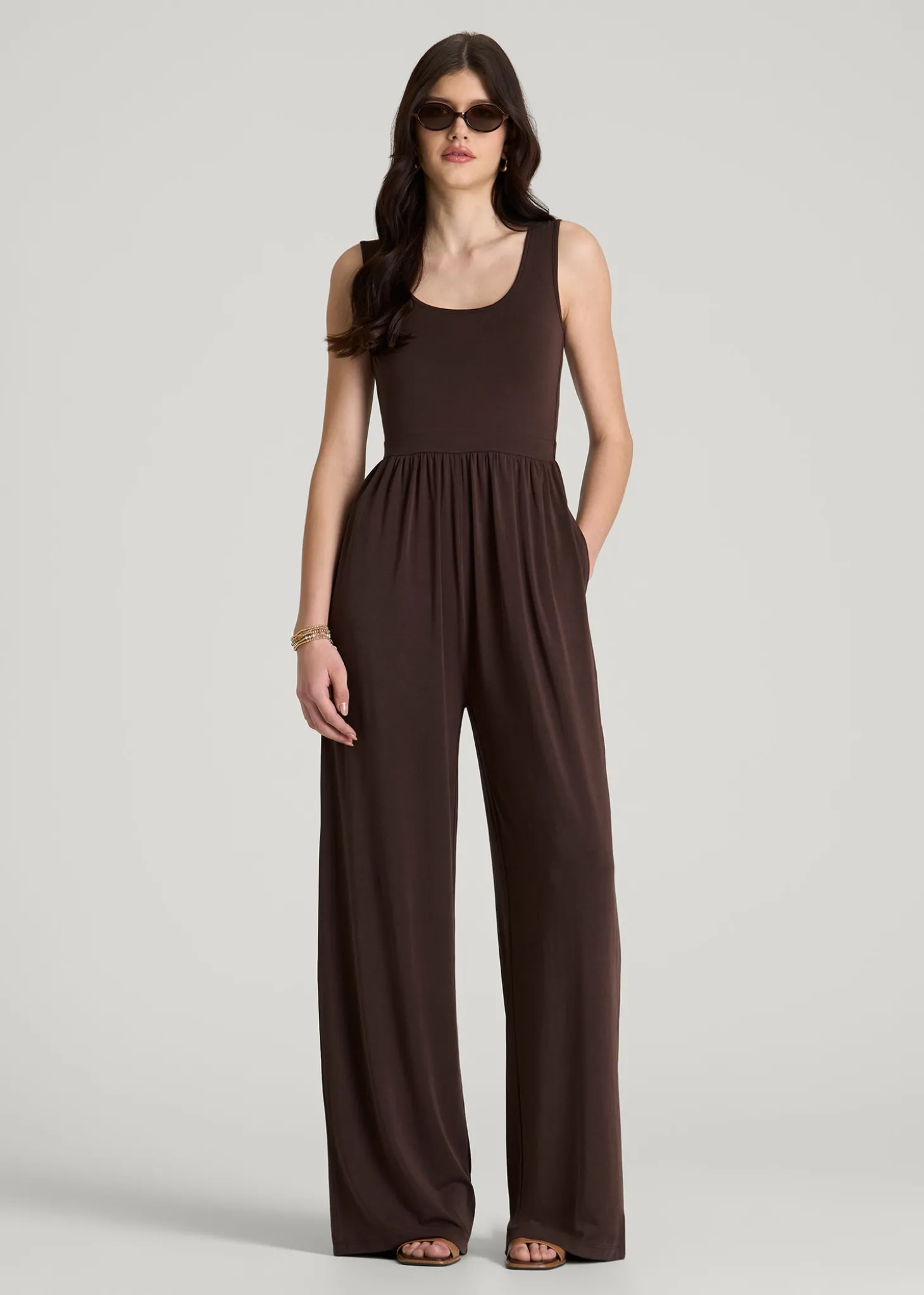 Jersey Tank Wide-Leg Jumpsuit with Pockets for Tall Women
