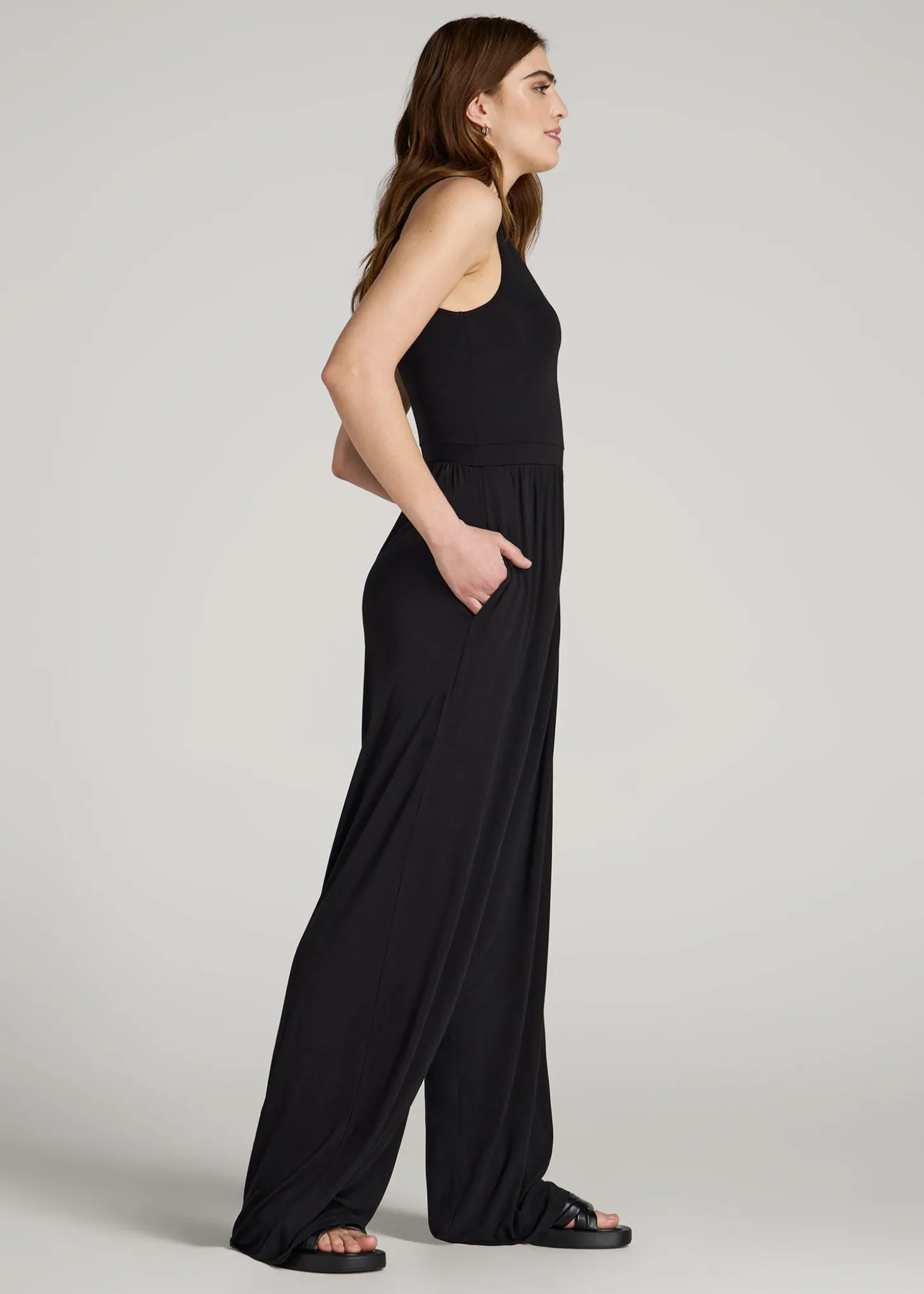 Jersey Tank Wide-Leg Jumpsuit with Pockets for Tall Women
