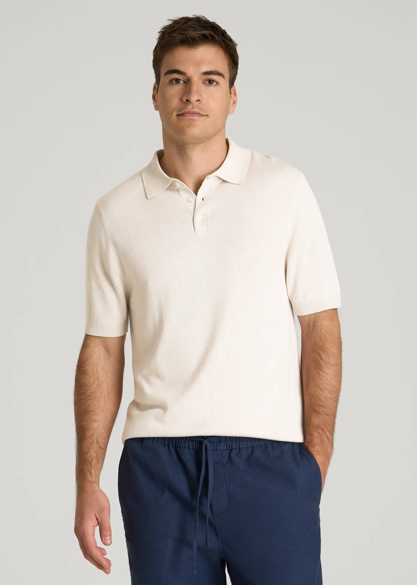 Linen Blend Knit Polo for Tall Men