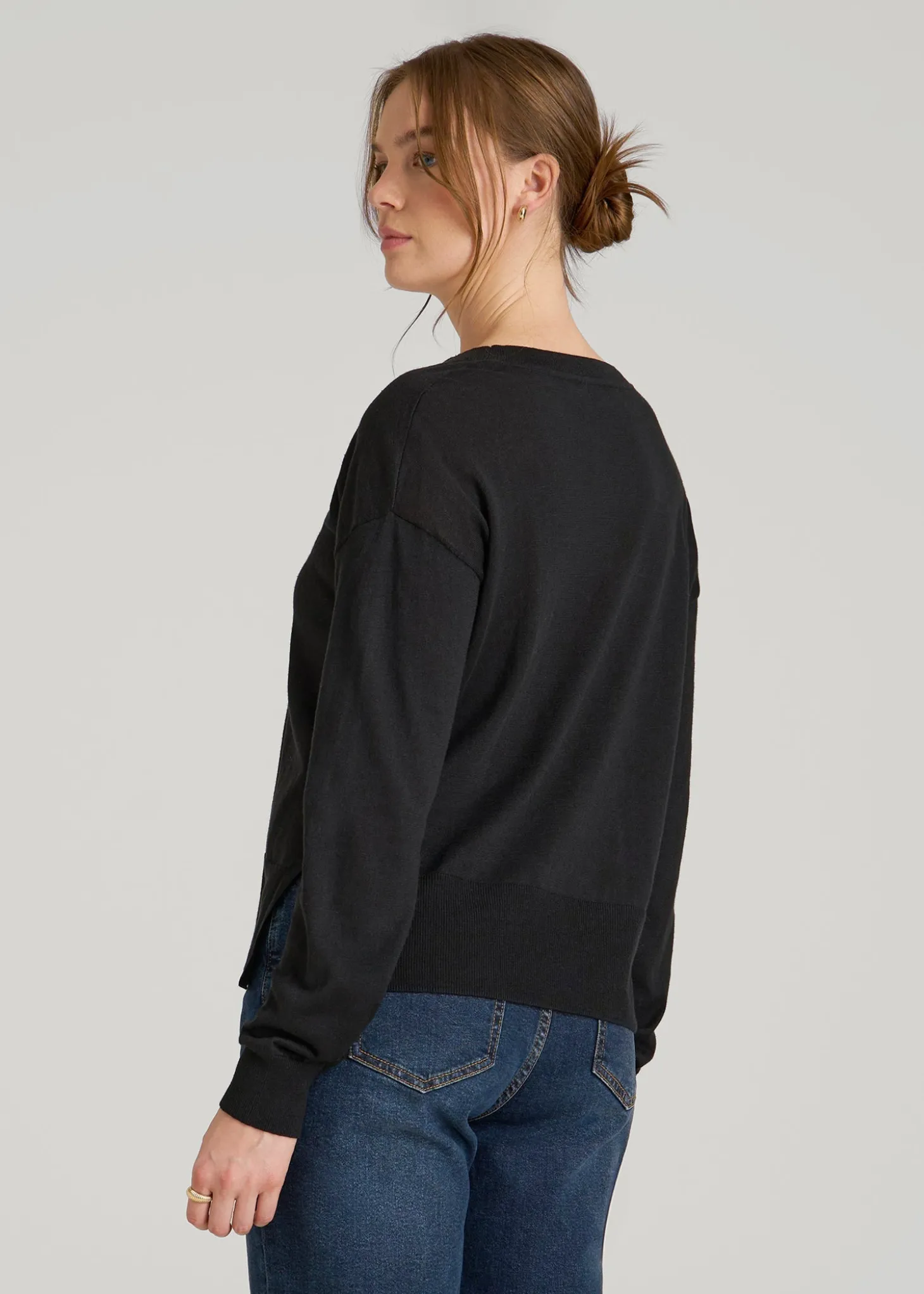 Linen Blend Split Hem V-Neck Sweater for Tall Women