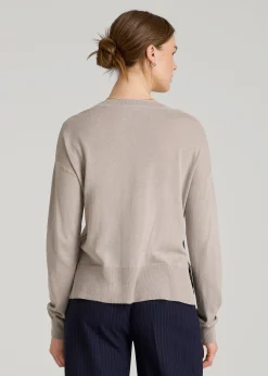 Linen Blend Split Hem V-Neck Sweater for Tall Women